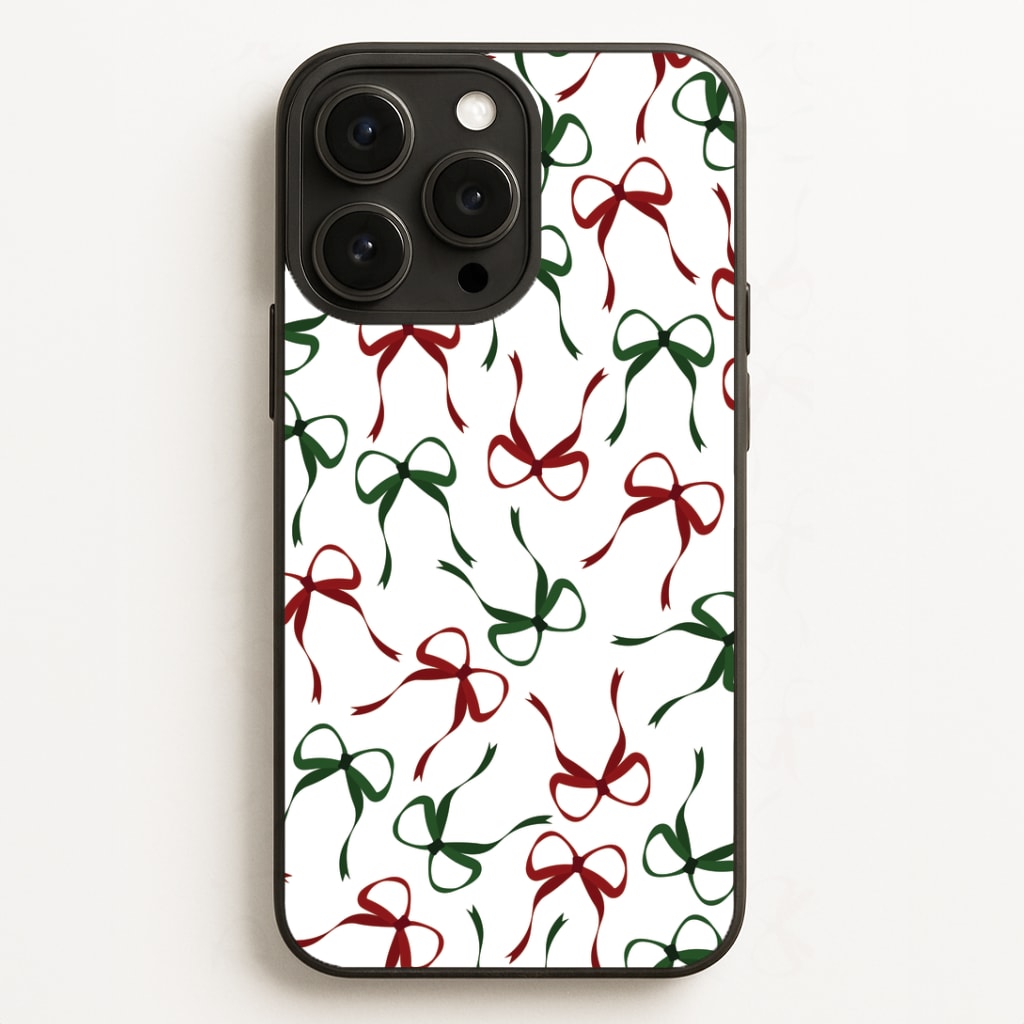 Red And Green Coquette Christmas Bows Pattern iPhone 12 Pro Max Case
