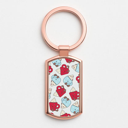 Christmas Drinks Plushies Pattern Rose Gold Keyring