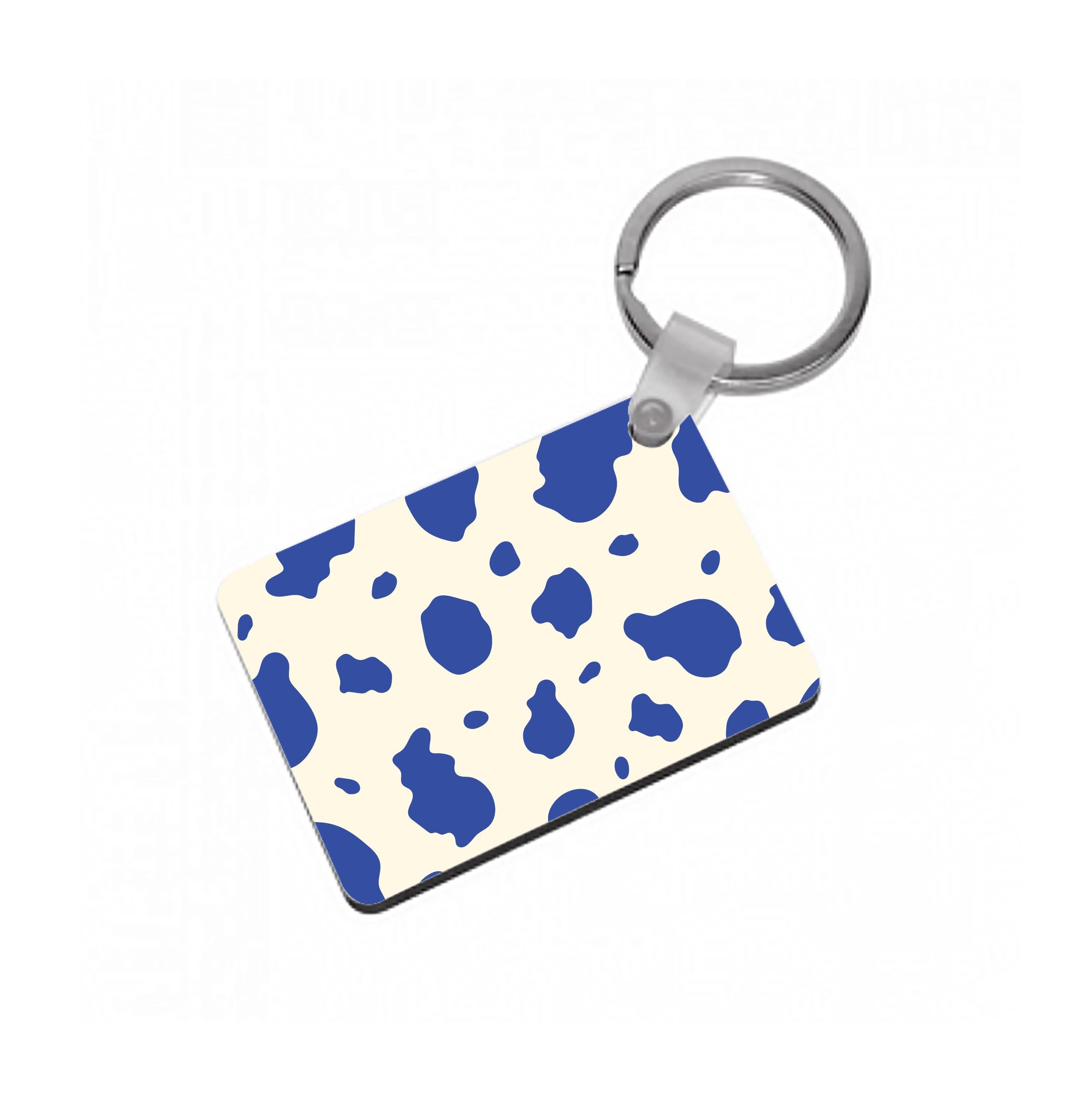 Blue Cow Print Keyring