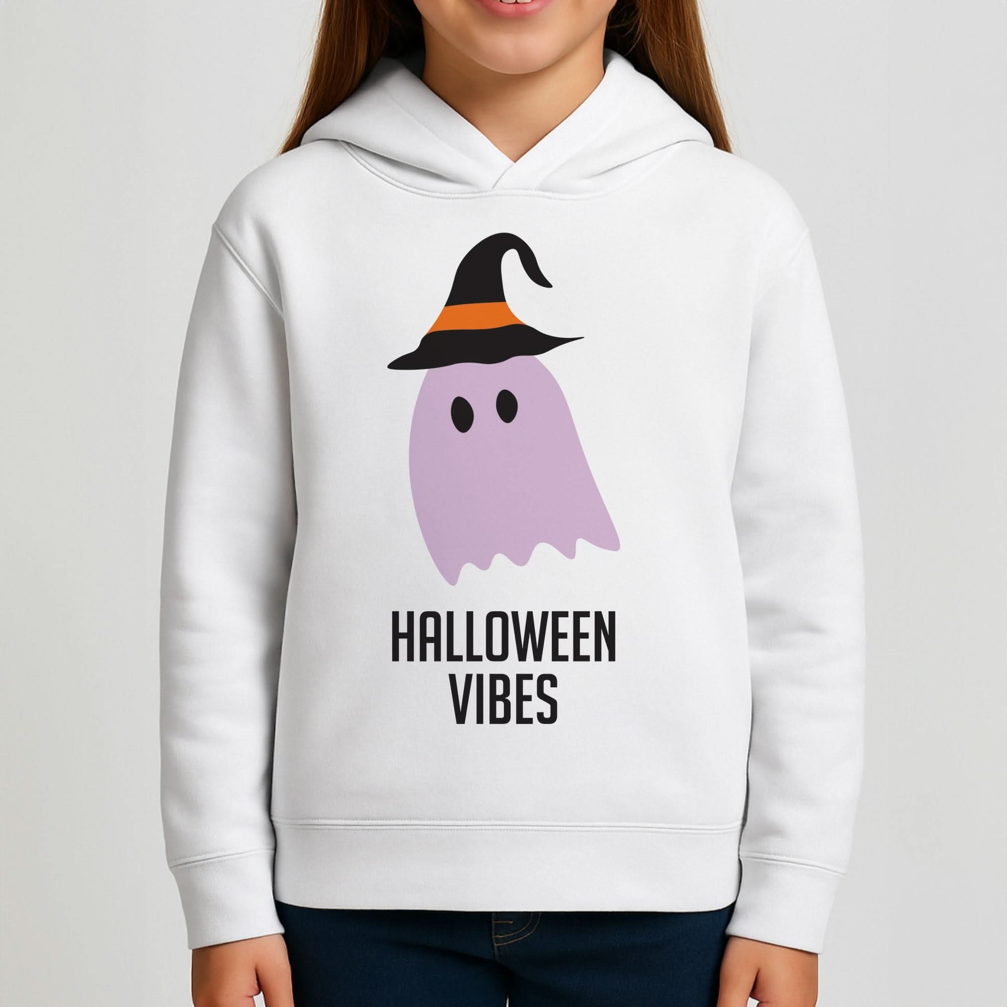 Purple Ghost Halloween Vibes Girls Hoodie