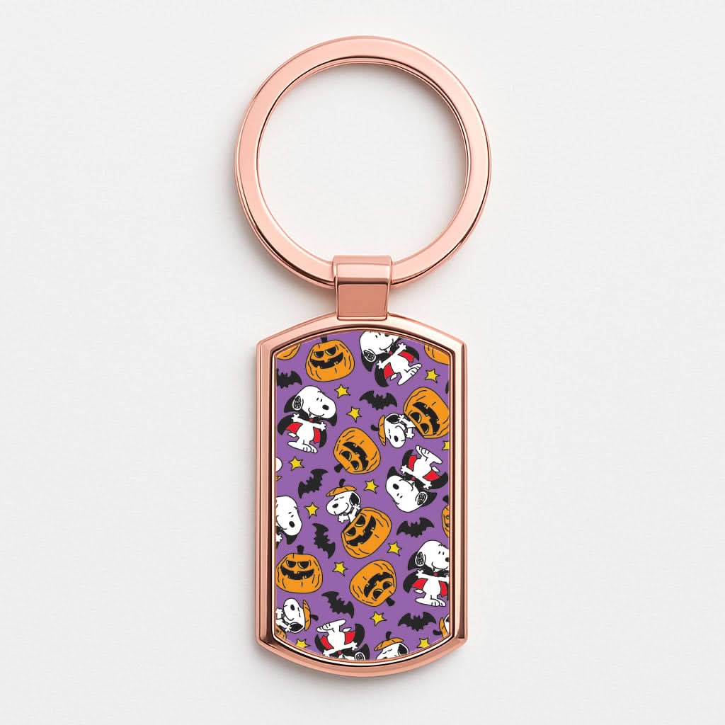 Cartoon Beagle Halloween Pattern Rose Gold Keyring