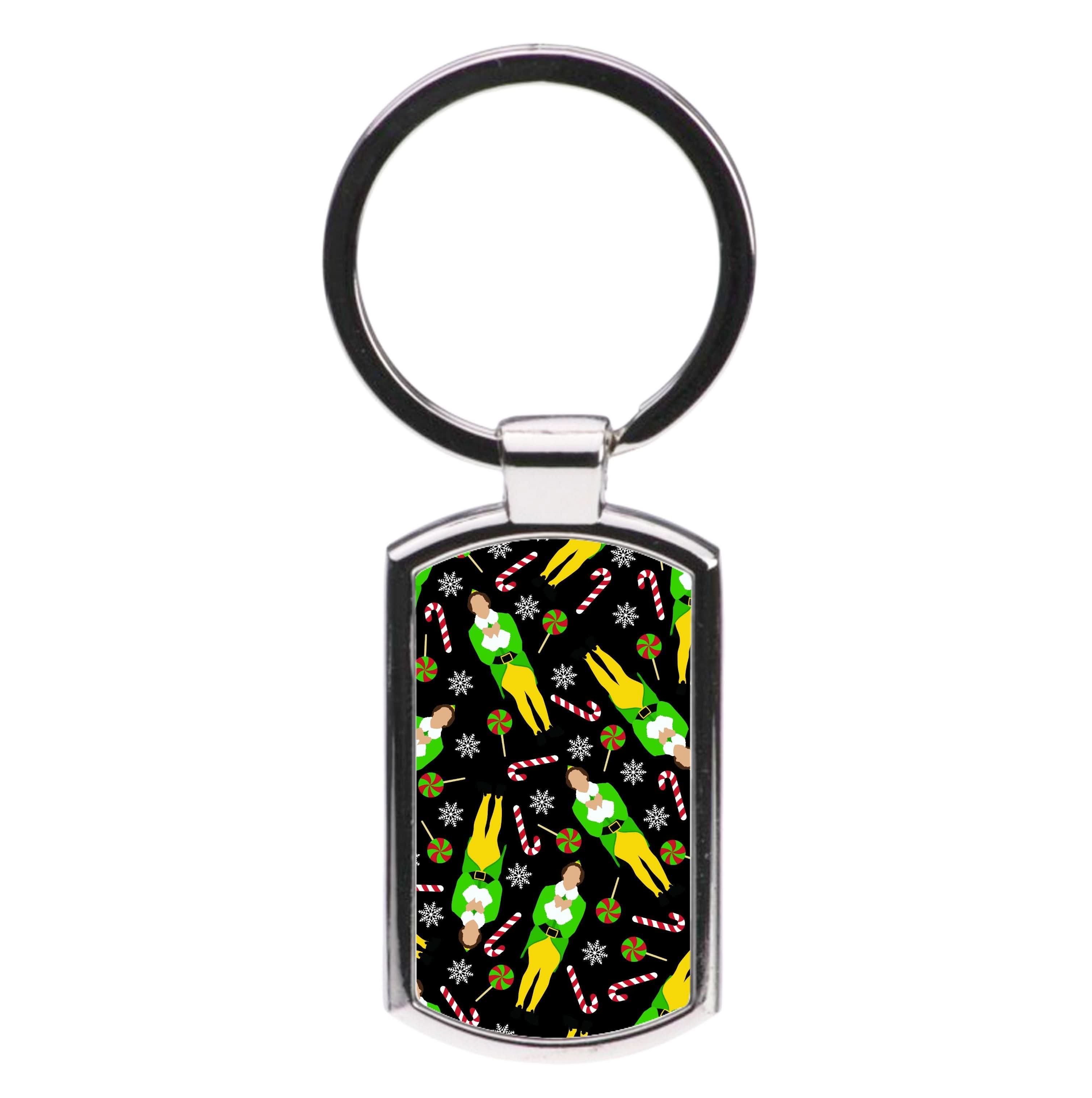 Elf Candy Cane Pattern Luxury Keyring