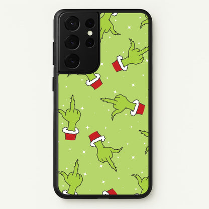 Green Middle Finger Christmas Pattern Galaxy S21 Ultra Case