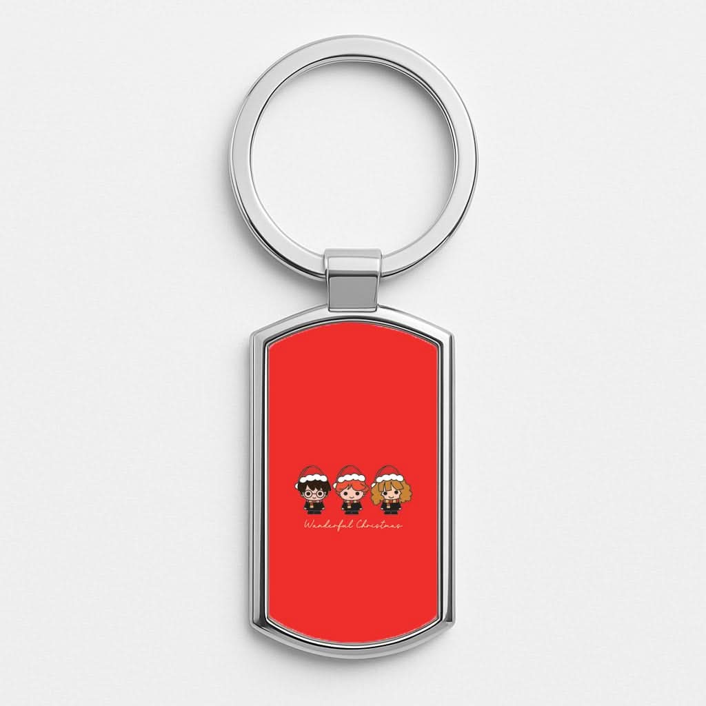 Wizards With Christmas Hats Silver Metal Keyring