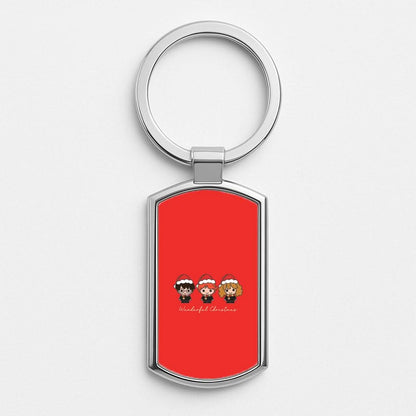 Wizards With Christmas Hats Silver Metal Keyring