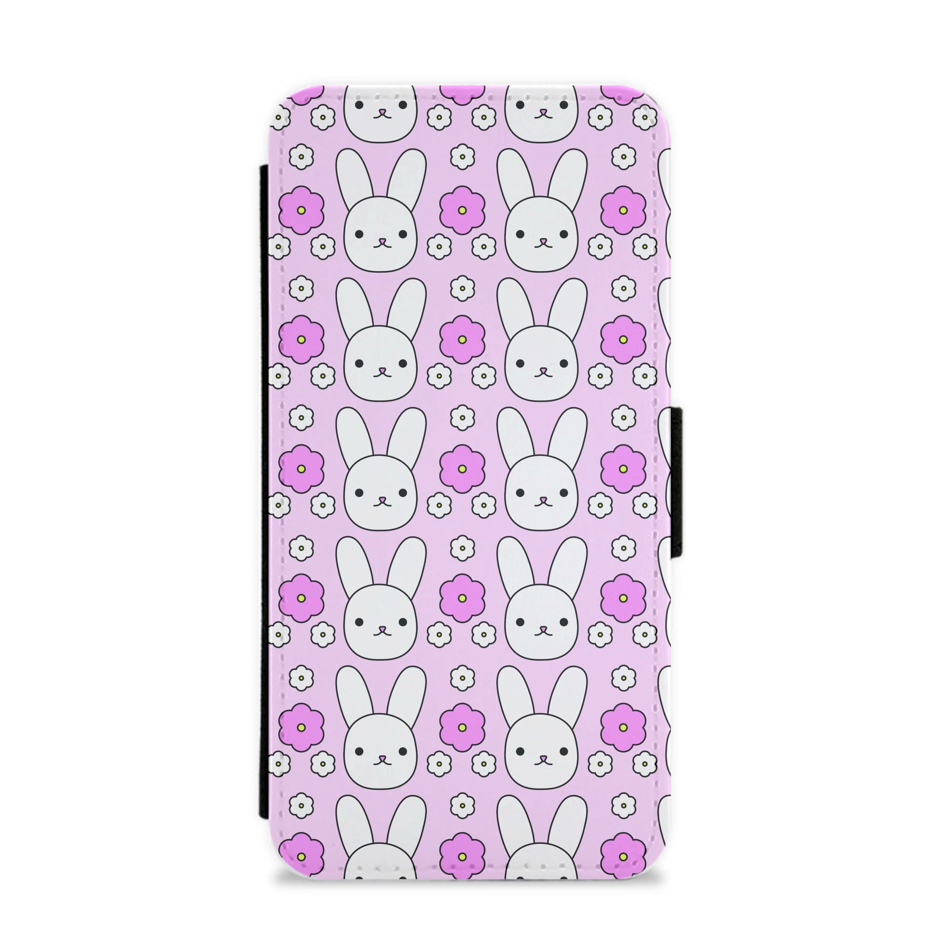 Bunnies And Flowers Pattern Flip / Wallet Phone Case