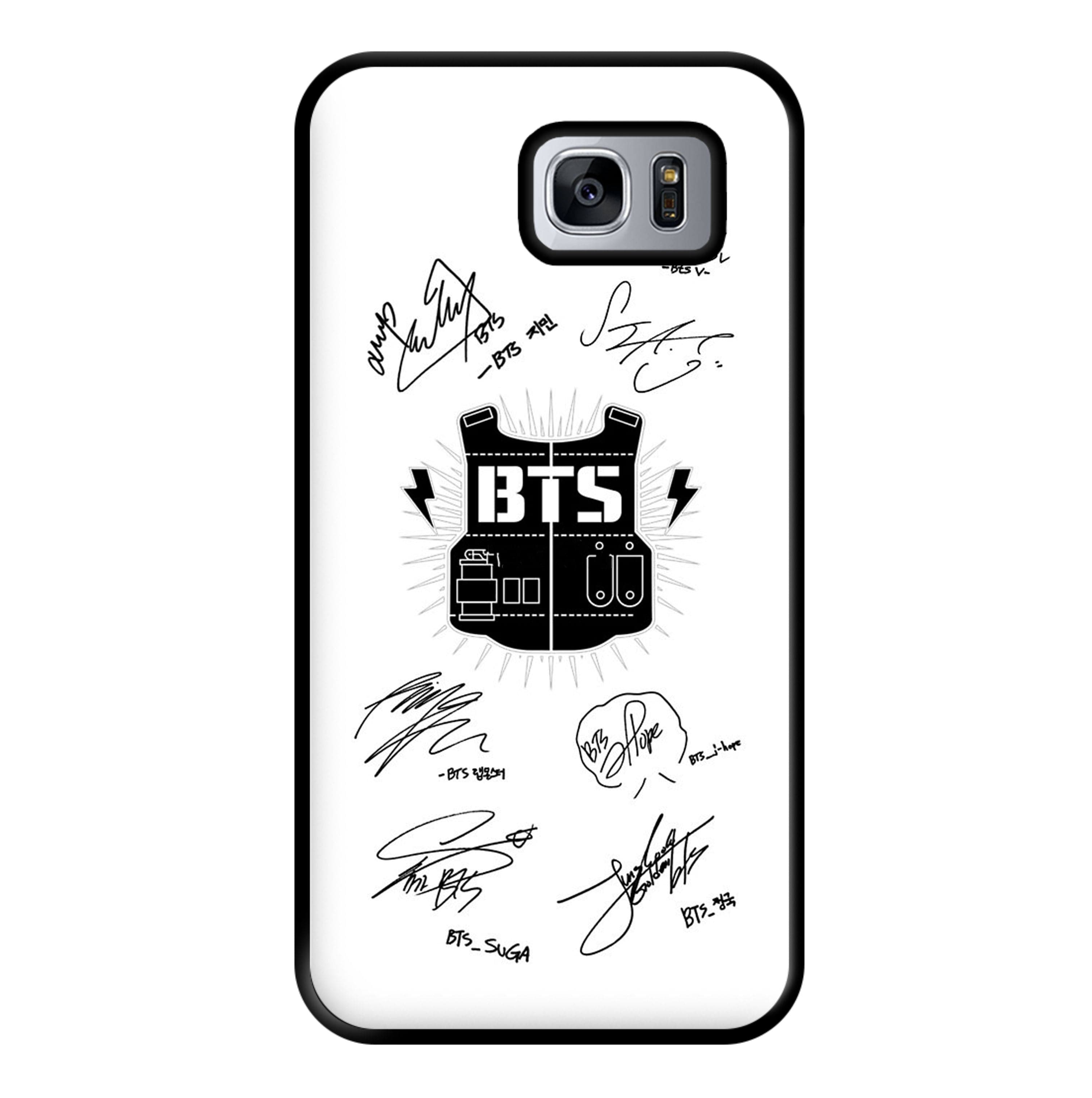 White K-Pop Band Army Logo and Signatures Phone Case