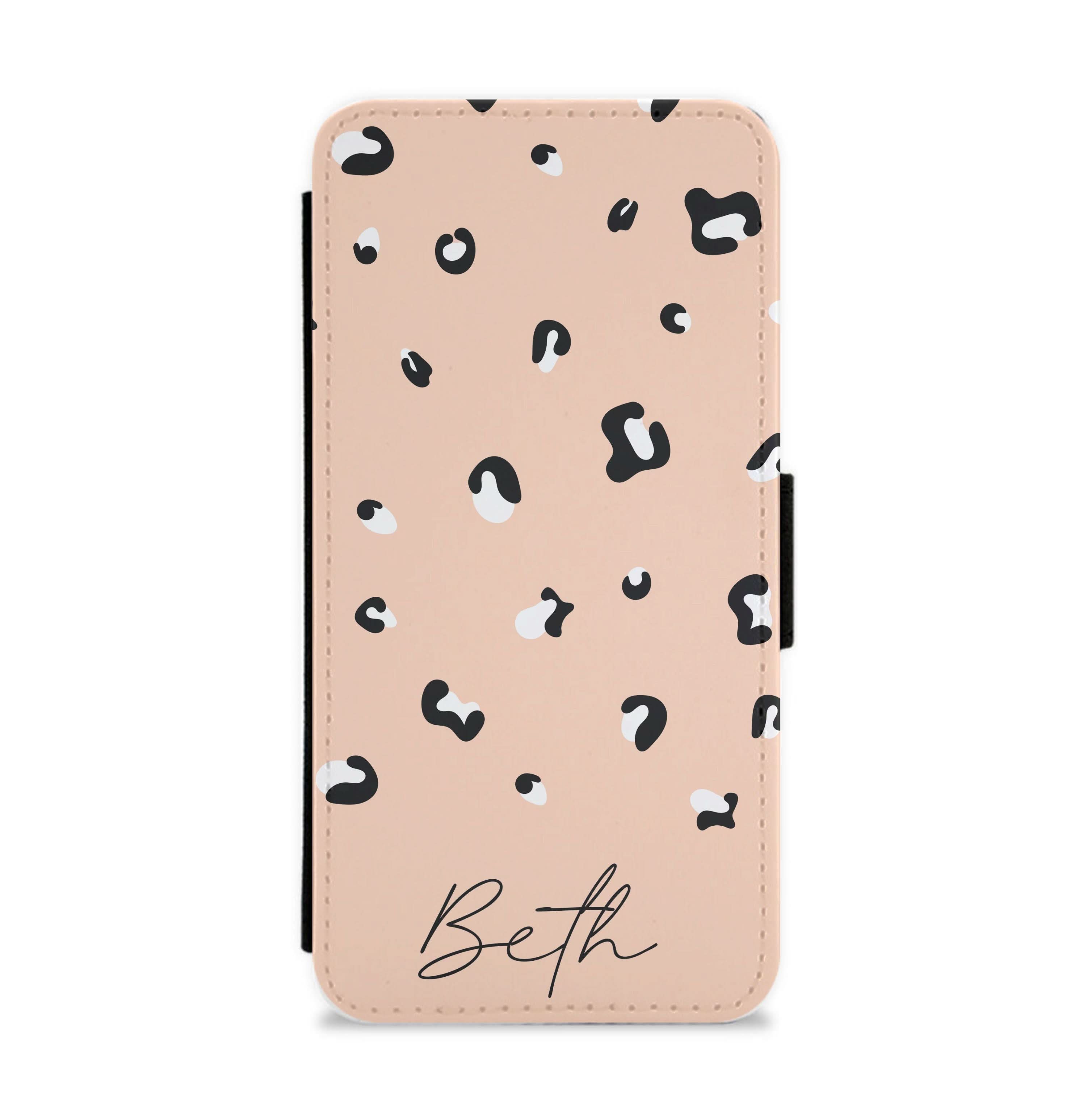 Personalised Name Cheetah Print Flip / Wallet Phone Case