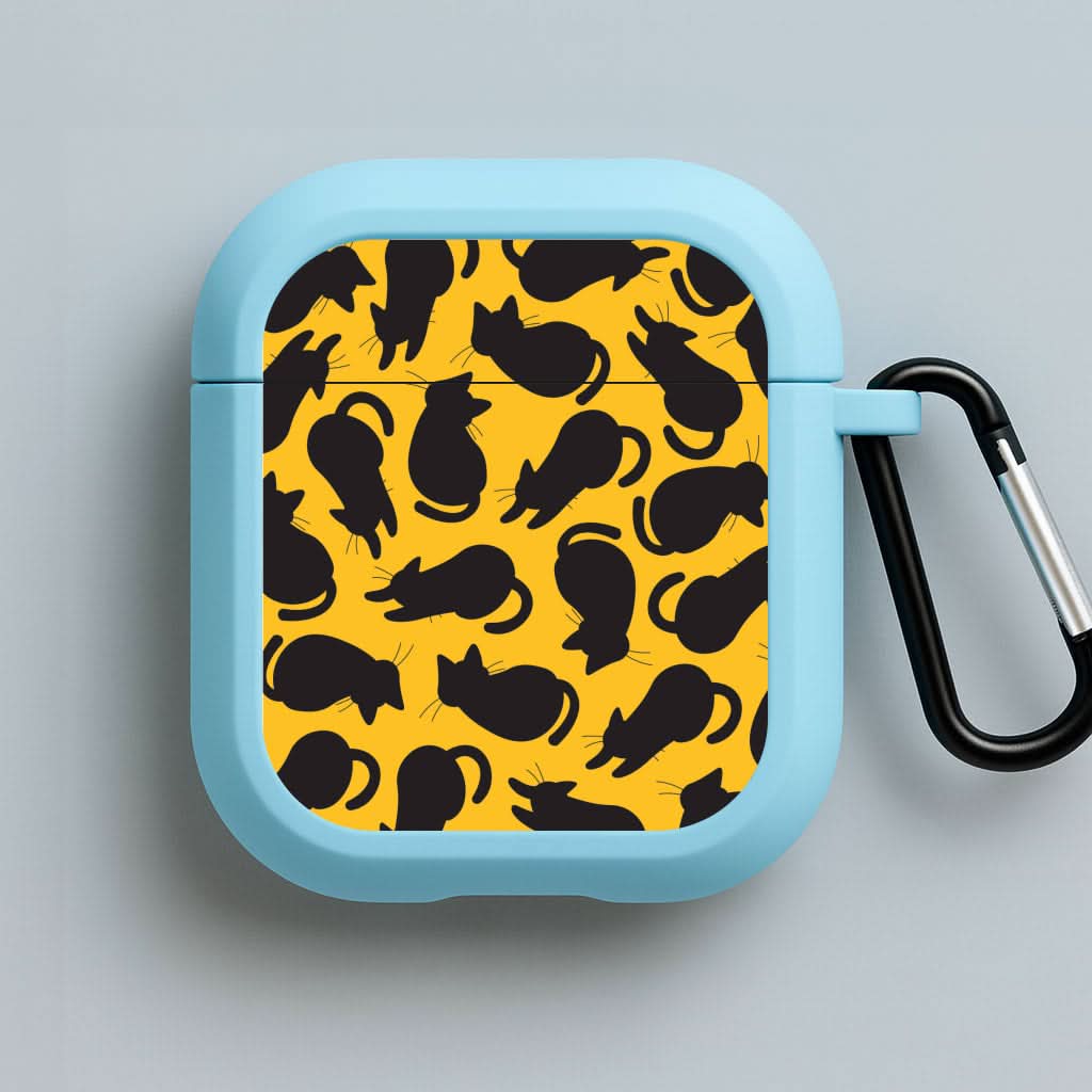 Black Cat Silhouettes Pattern Blue AirPods Case