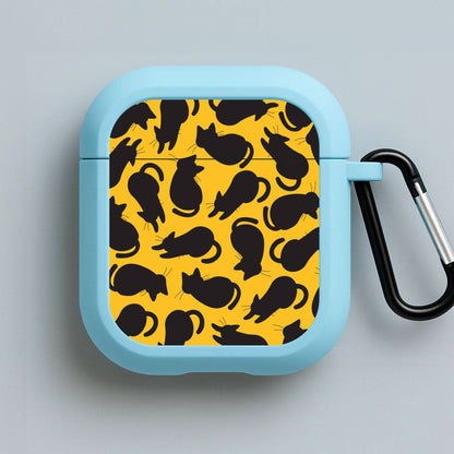 Black Cat Silhouettes Pattern Blue AirPods Case