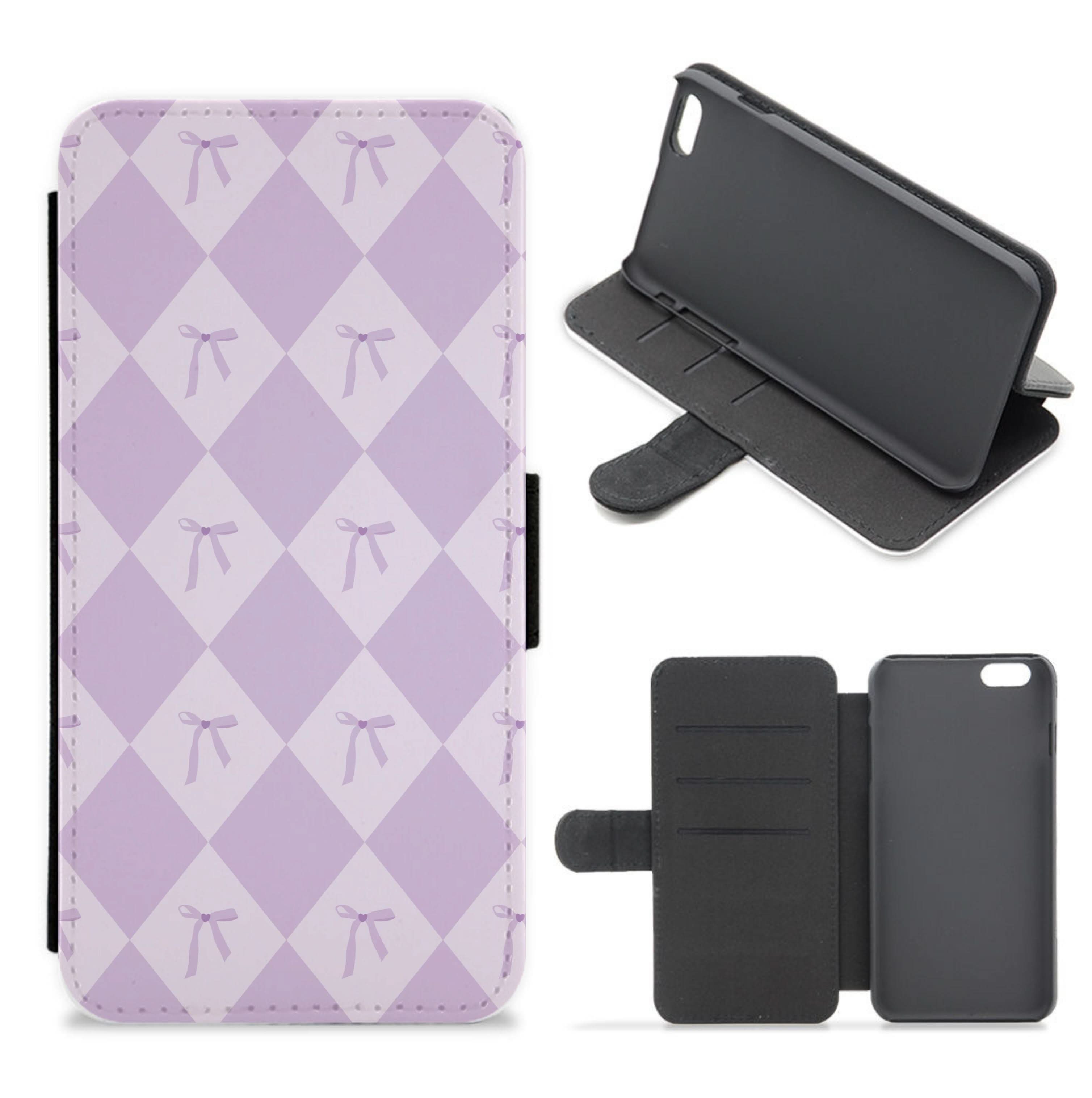 Purple Argyle Coquette Pattern Flip / Wallet Phone Case