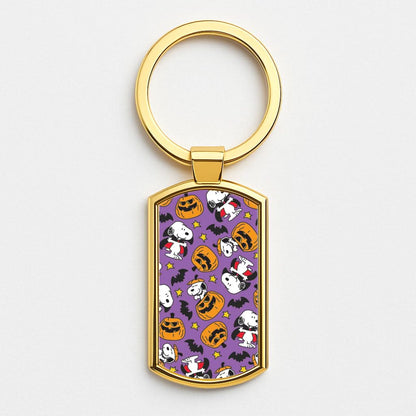 Cartoon Beagle Halloween Pattern Gold Keyring