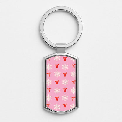 Coquette Bows And Snowflakes Pattern Silver Metal Keyring