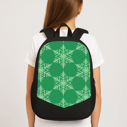 Green Giant Snowflakes Christmas Pattern School Bag
