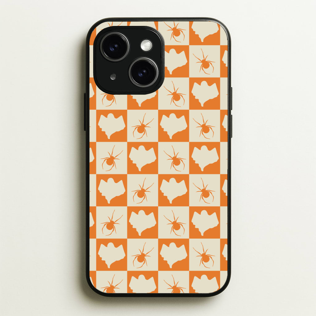 Spiders And Ghosts Checkered Pattern II iPhone 15 Plus Case