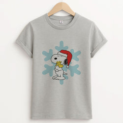 Christmas Cartoon Beagle And Bird  Unisex Grey T-Shirt