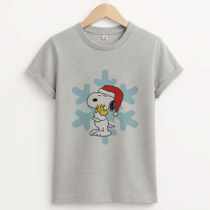 Christmas Cartoon Beagle And Bird  Unisex Grey T-Shirt