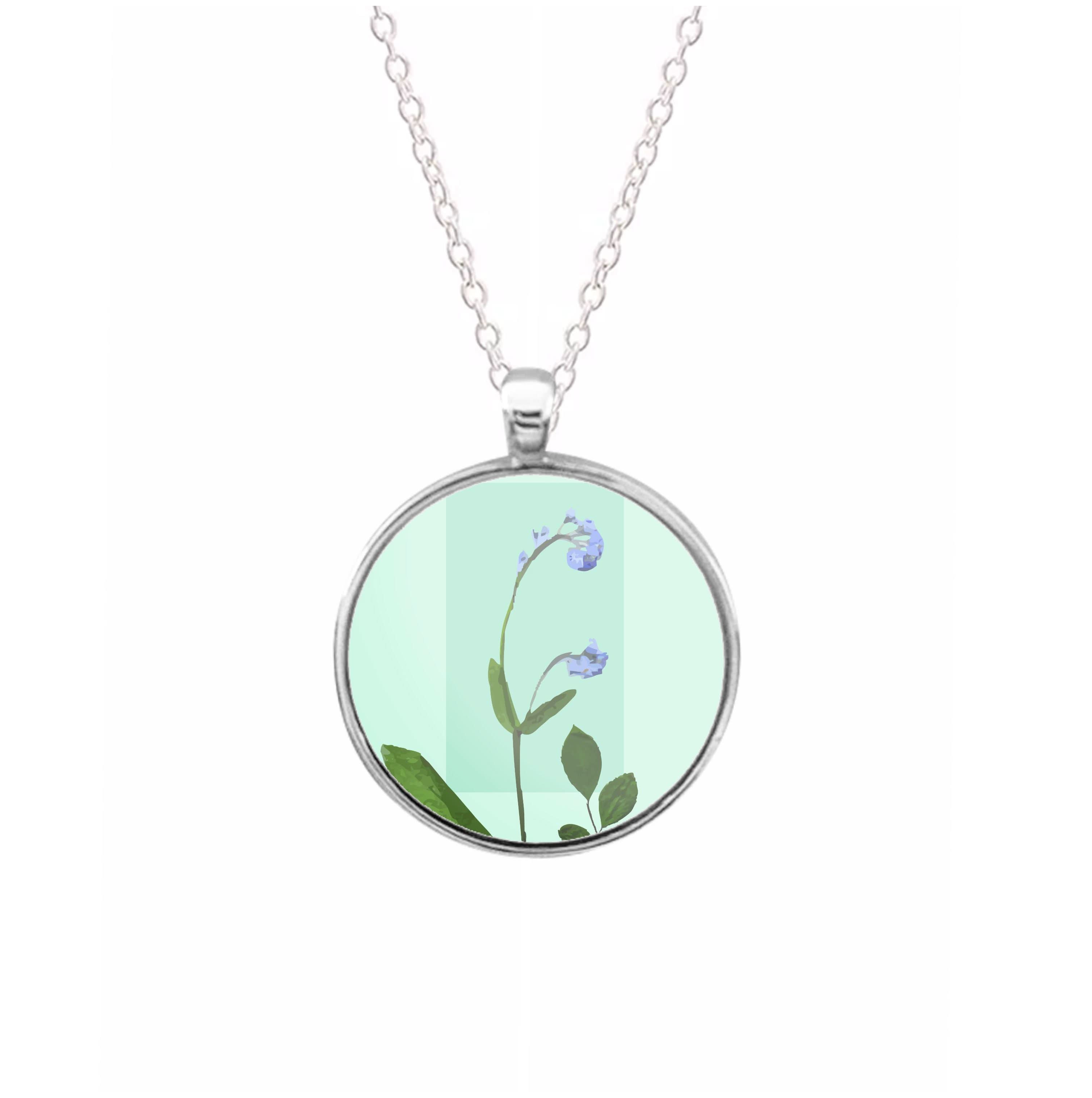 Abstract Blue Pressed Flower Necklace