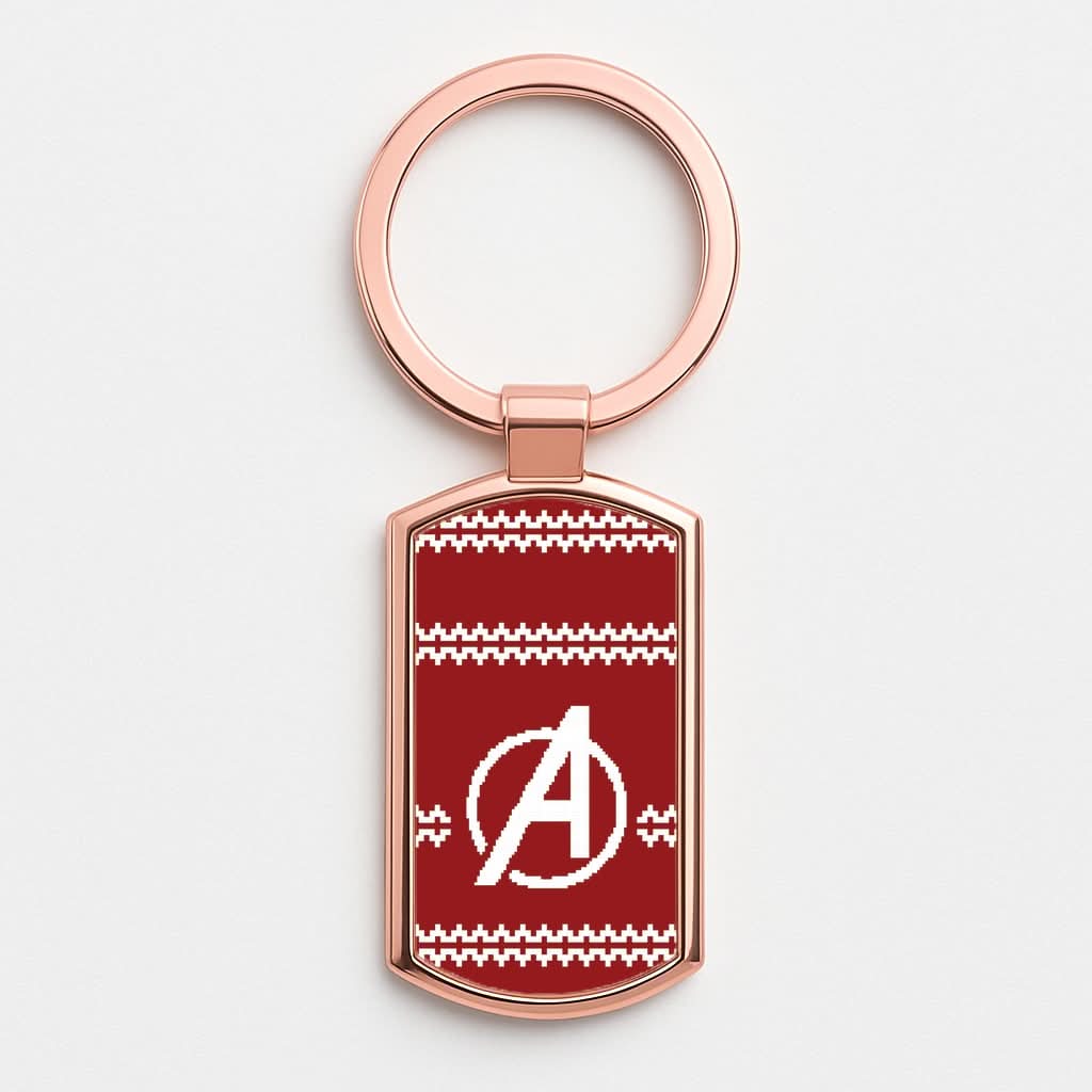 Superhero Team Red Christmas Jumper  Rose Gold Keyring