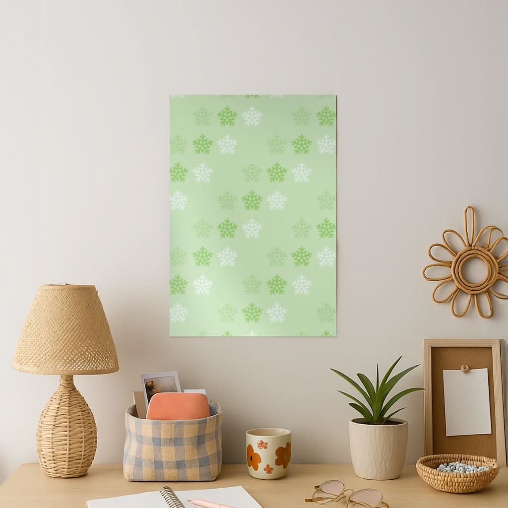 Green Slowflakes Christmas Pattern Art Print