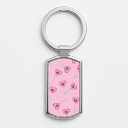 Ew Love Heart Lolipops Pattern Silver Metal Keyring