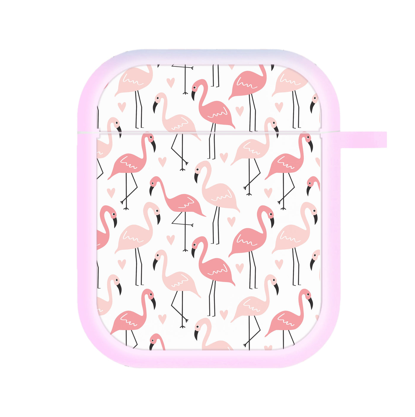 White & Pink Flamingo Pattern AirPods Case