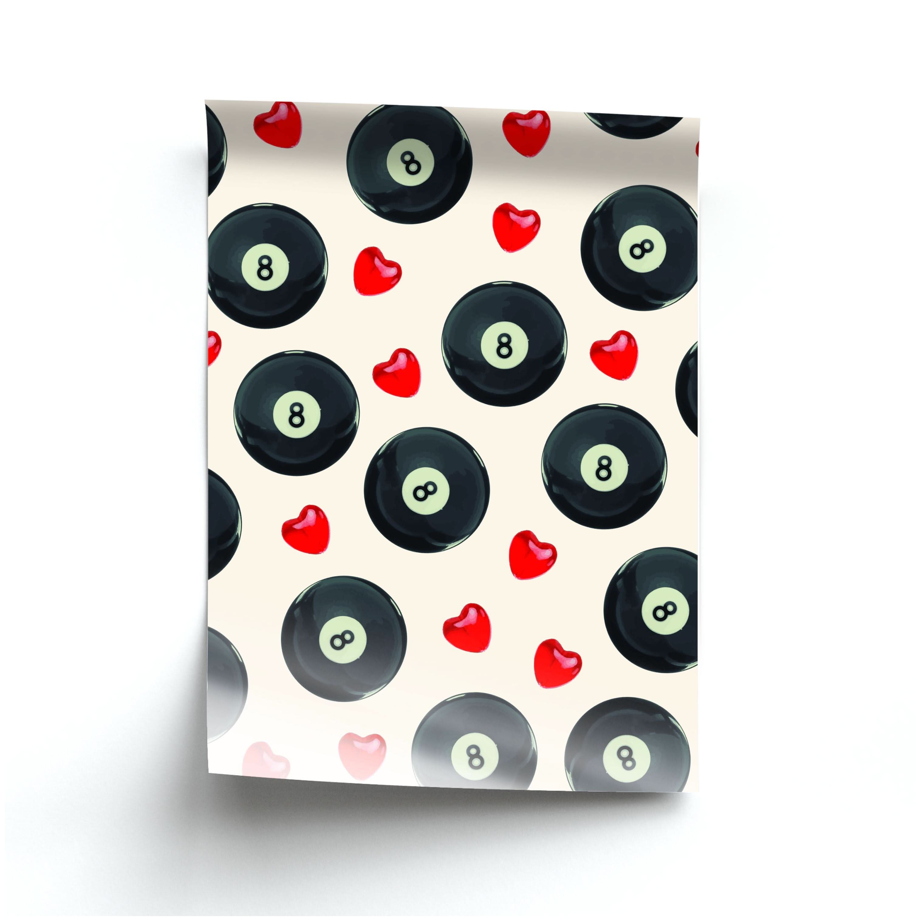 8-Balls And Hearts Pattern Poster