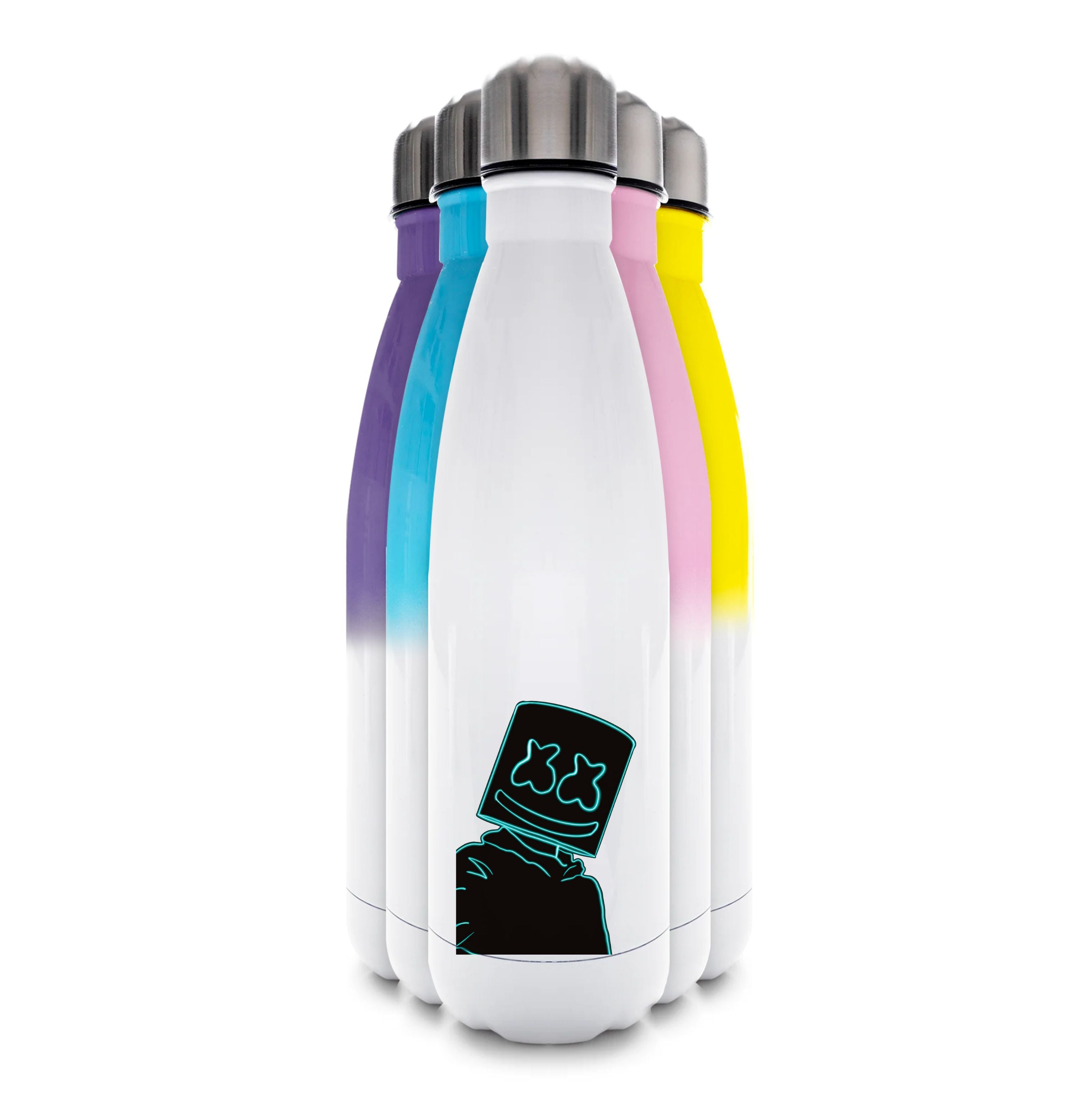 Black White Helmet DJ Neon Water Bottle