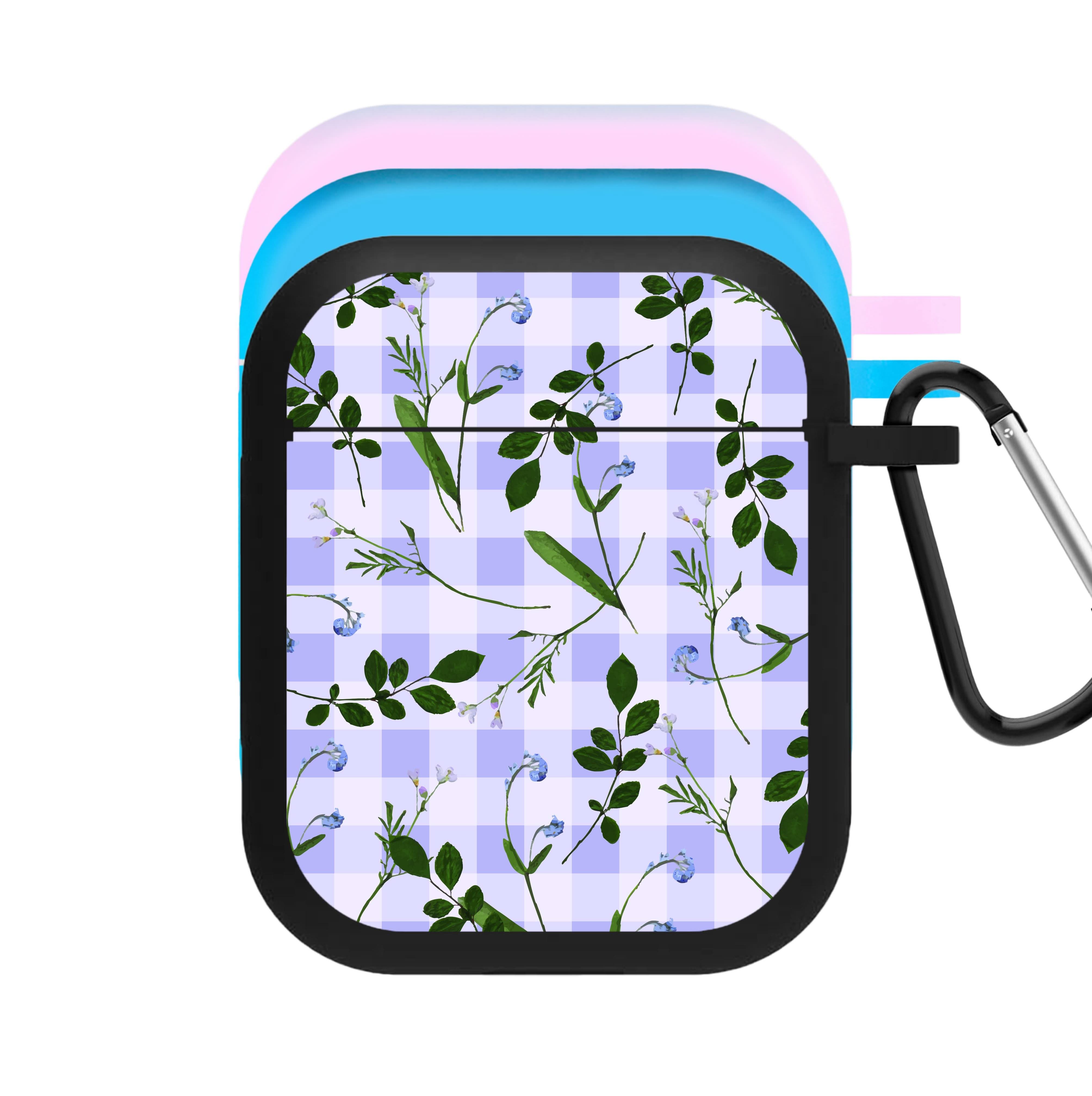 Checkered Pressed Flowers Pattern AirPods Case
