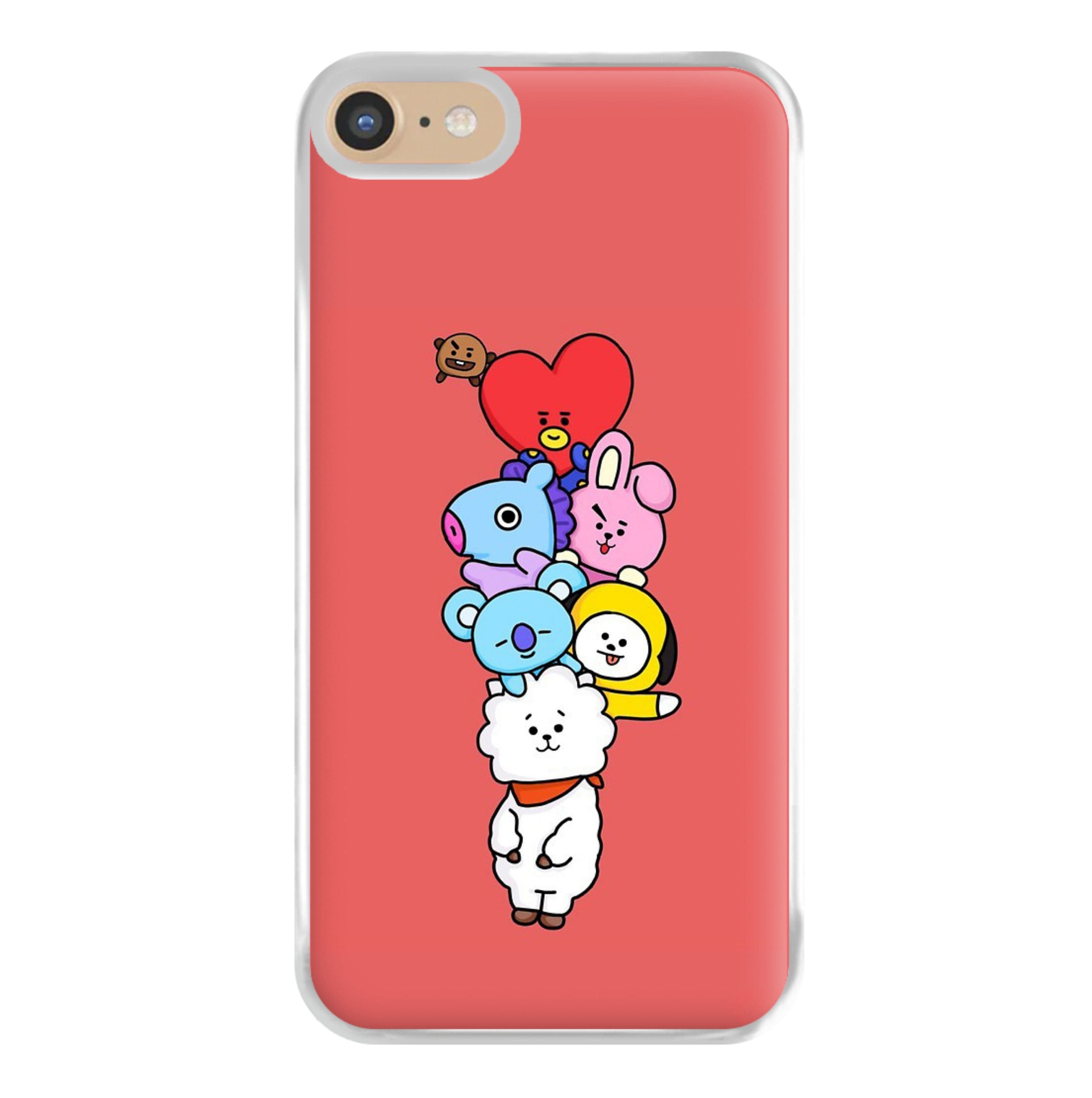 Red BT21 - RJ, Mang, Koya, Chimmy, Cooky, Shooky, Tata - K Pop Phone Case