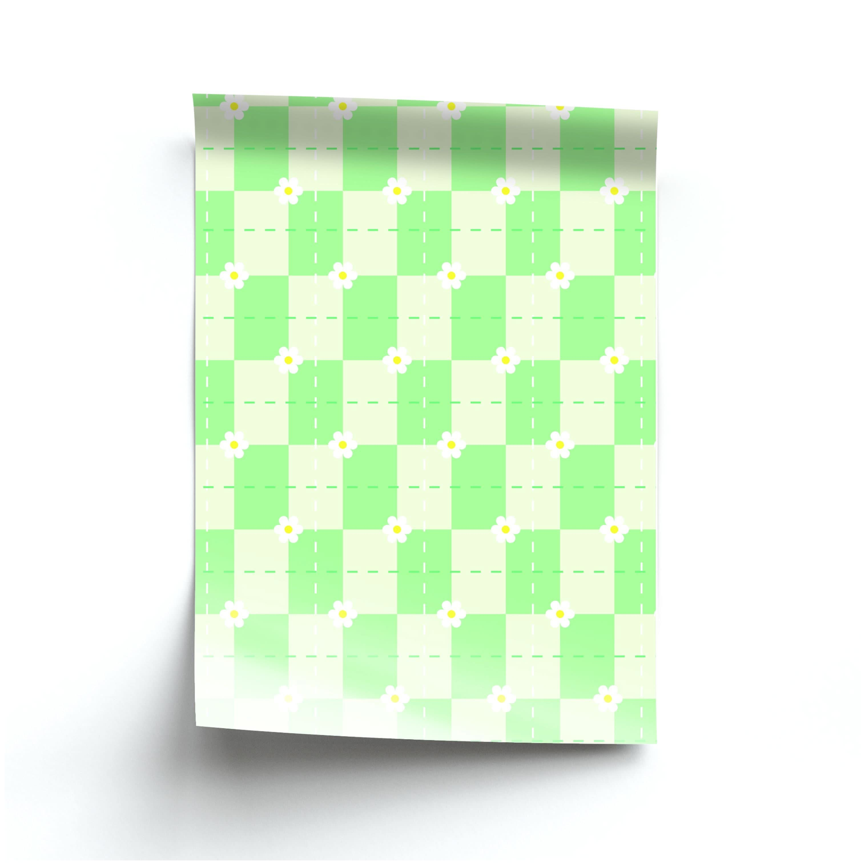 Green Plaid Daisies  Poster