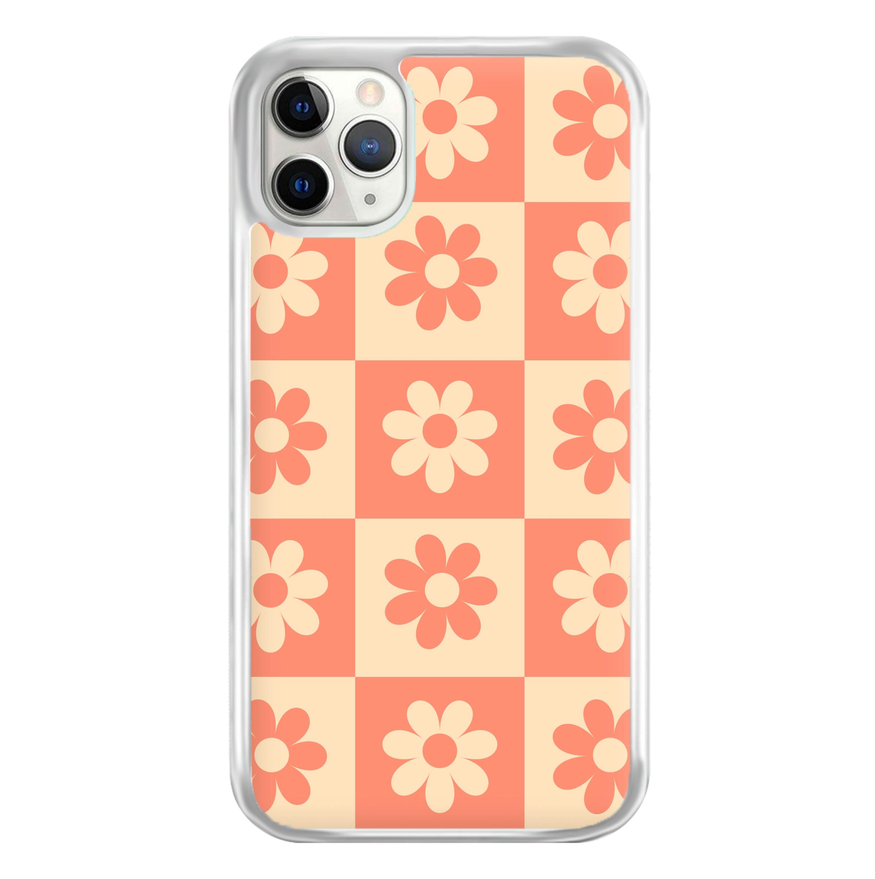 Checkered Flowers Orange Phone Case