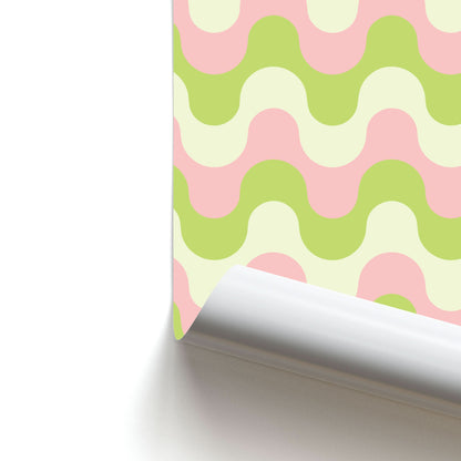 Green And Pink Retro Waves Pattern Poster