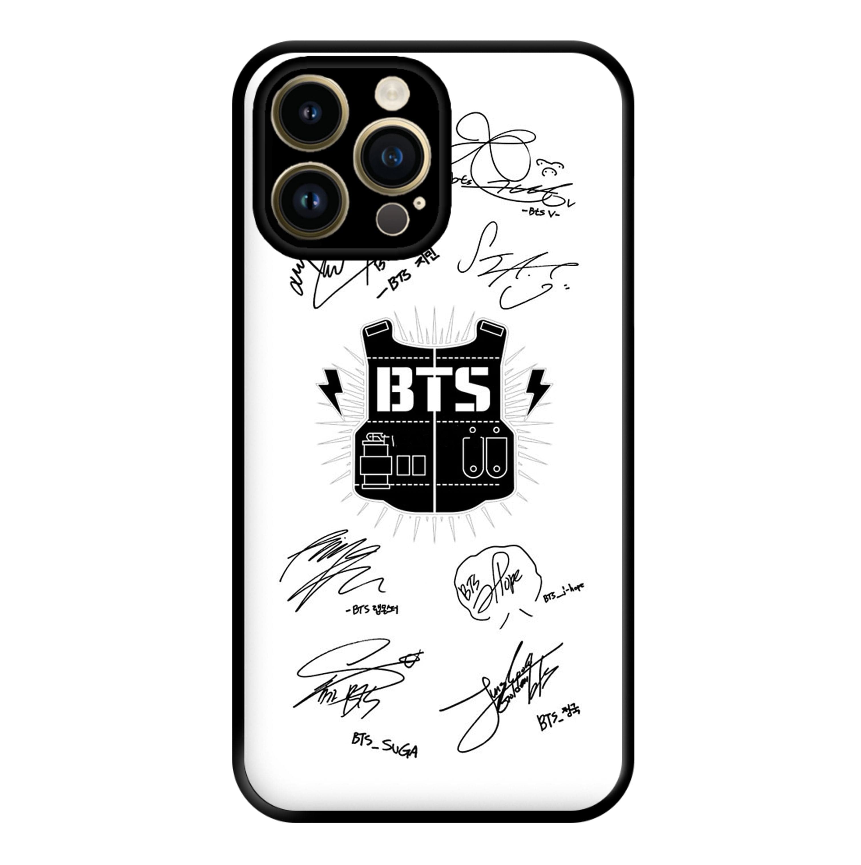 White K-Pop Band Army Logo and Signatures Phone Case