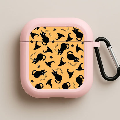 Black Cat And Hats Pattern Pink AirPods Case