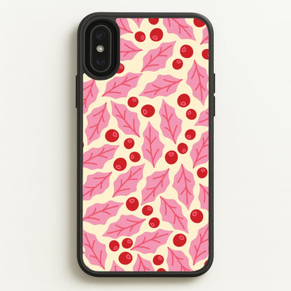 Pink Holly And Berries Pattern iPhone XS Max Case