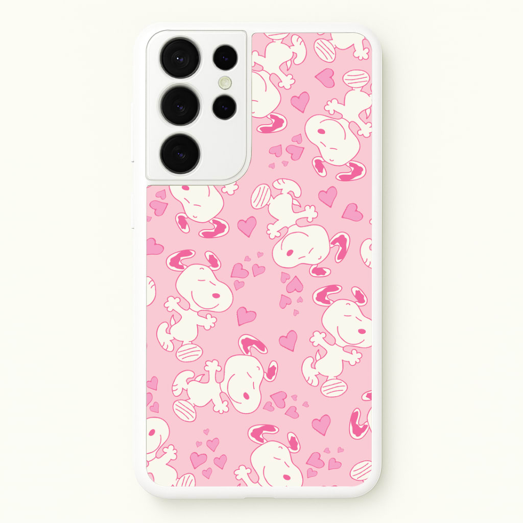 Cartoon Beagle Valentine Hearts Pattern Galaxy S21 Ultra Case