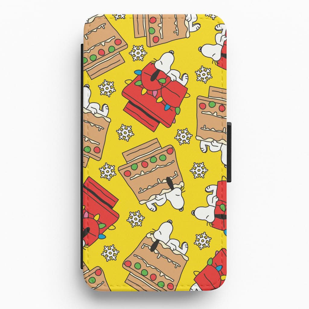 Cartoon Beagle Fairylights And Gingerbead Pattern Flip / Wallet Phone Case