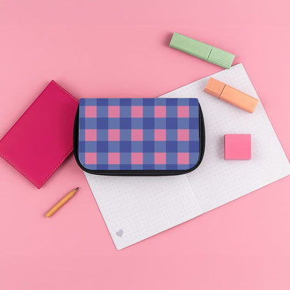 Pink And Blue Checkered Pattern Pencil Case