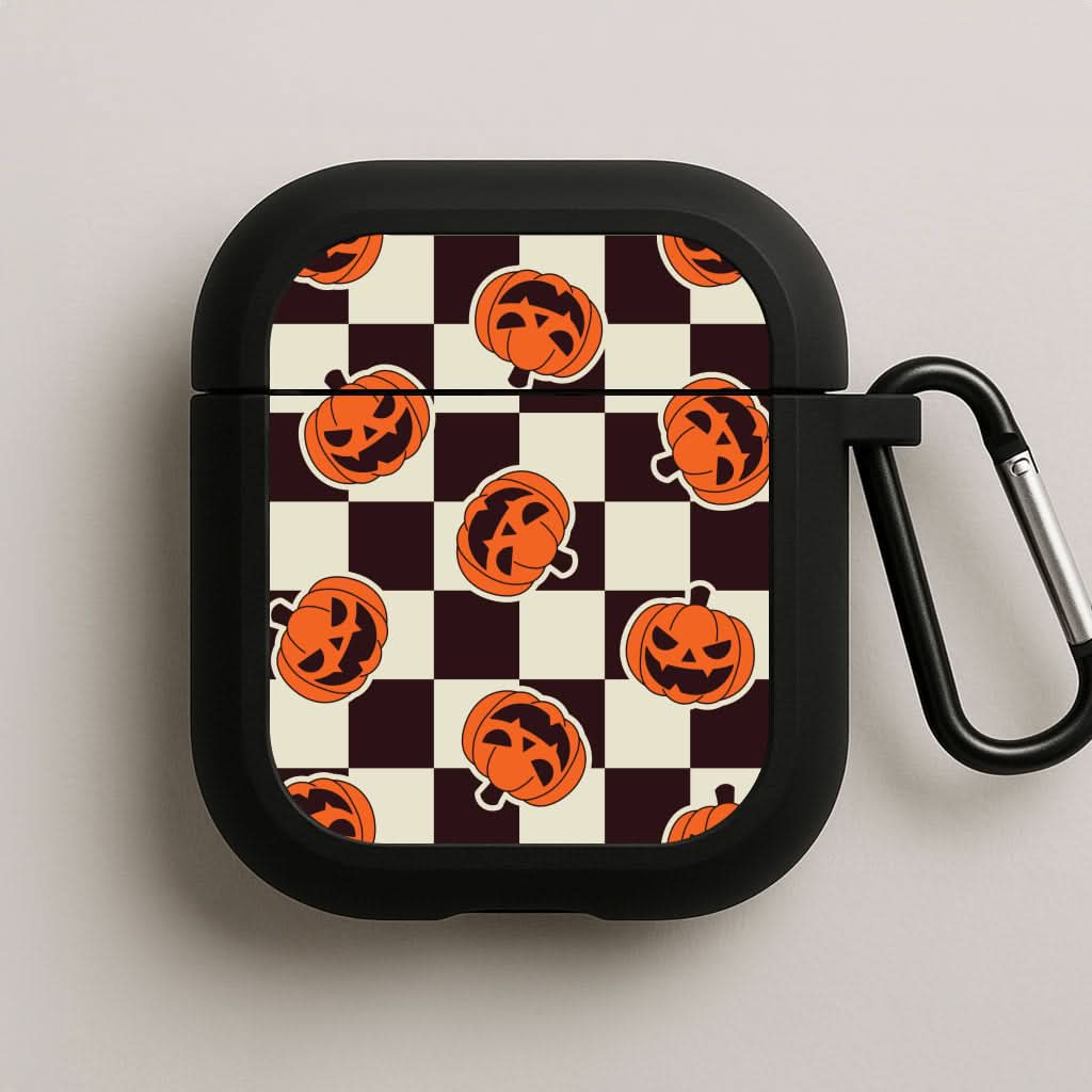 Pumpkin Stickers Checkered Pattern AirPods Case