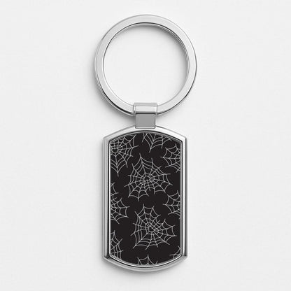Spiderweb Hearts Pattern Silver Metal Keyring