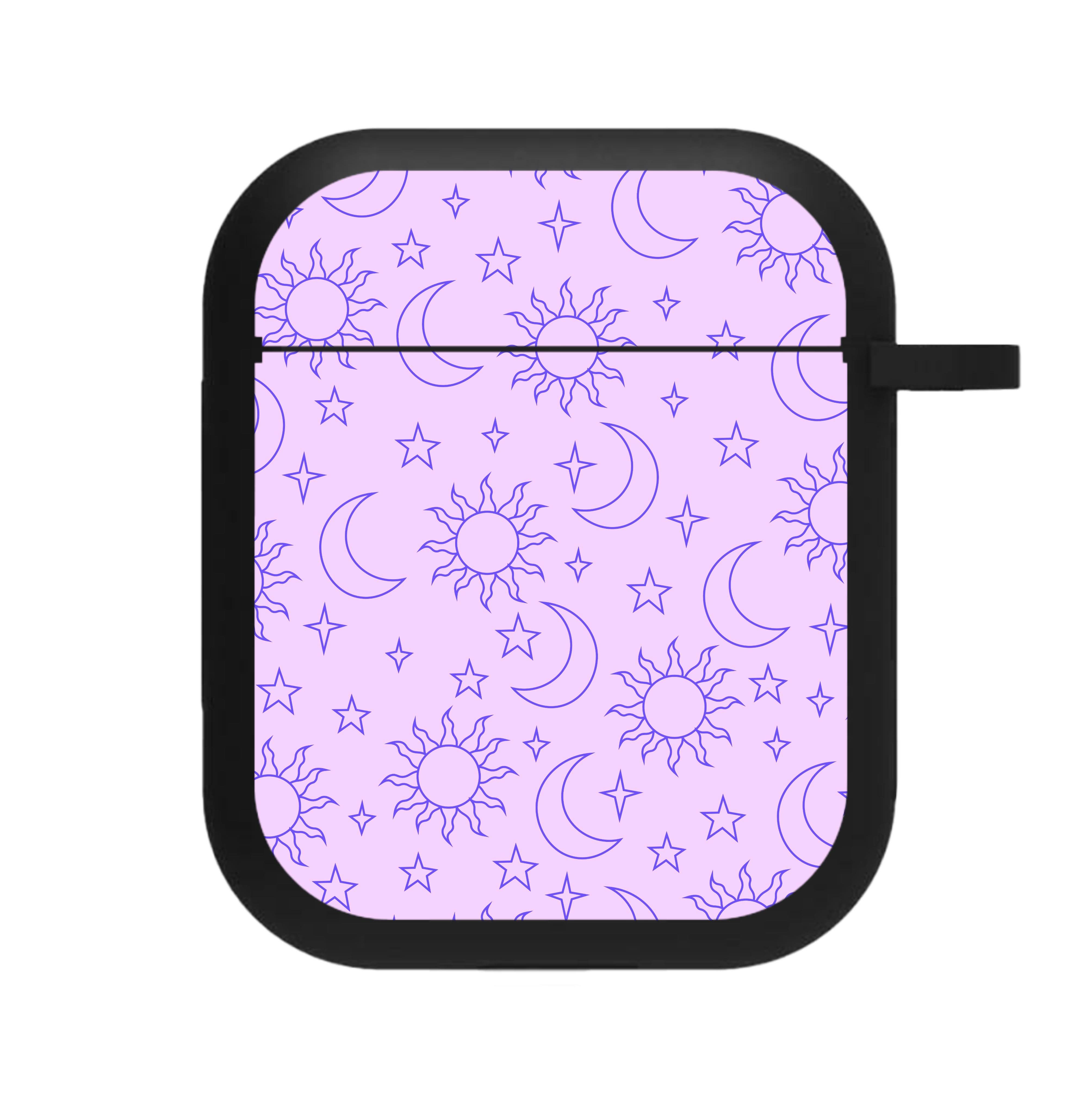 Sun, Moon And Stars Pattern Mauve AirPods Case