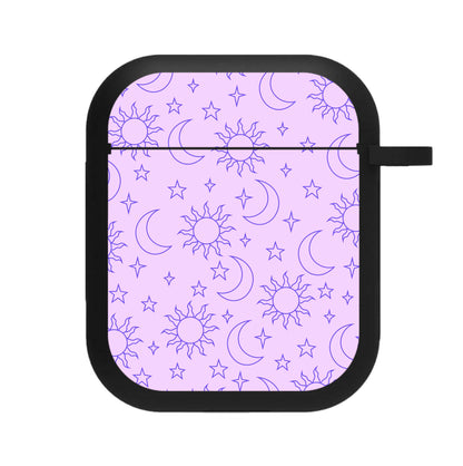 Sun, Moon And Stars Pattern Mauve AirPods Case