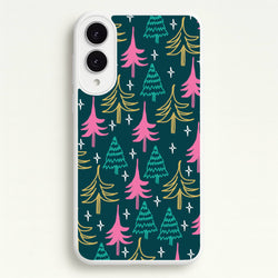 Colourful Sketched Christmas Trees Pattern Galaxy S25 Edge Case