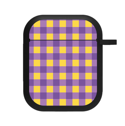 Purple And Yellow Checkered Pattern AirPods Case