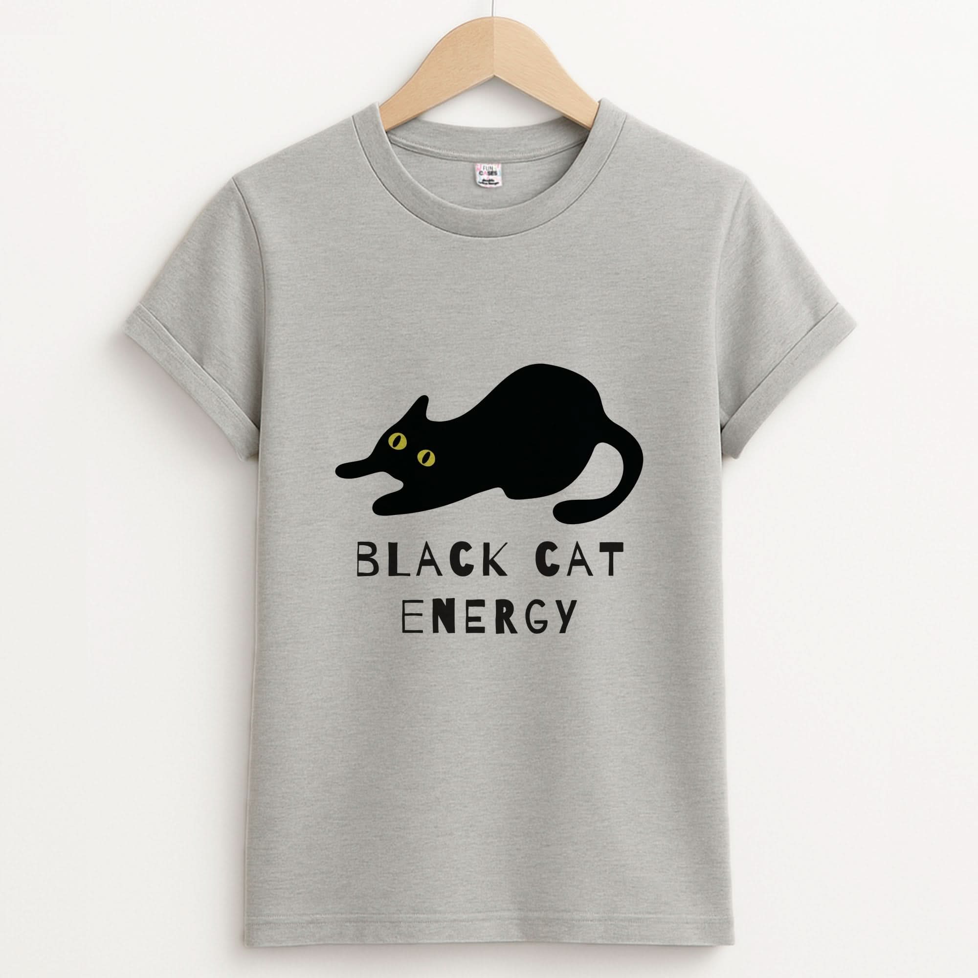 Black Cat Energy Unisex Grey T-Shirt