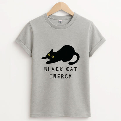 Black Cat Energy Unisex Grey T-Shirt