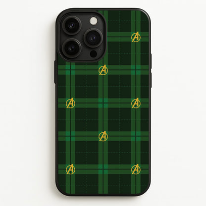 Superhero Team Green Tartan Pattern iPhone 13 Pro Max Case