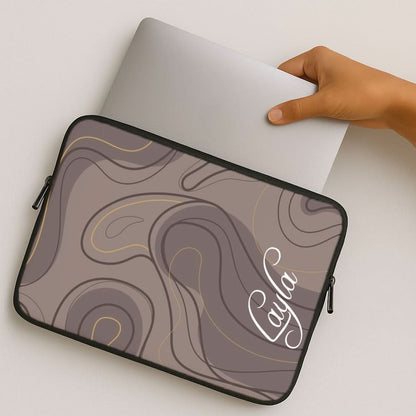 Brown Marble Waves Personalised Name MacBook Cover
