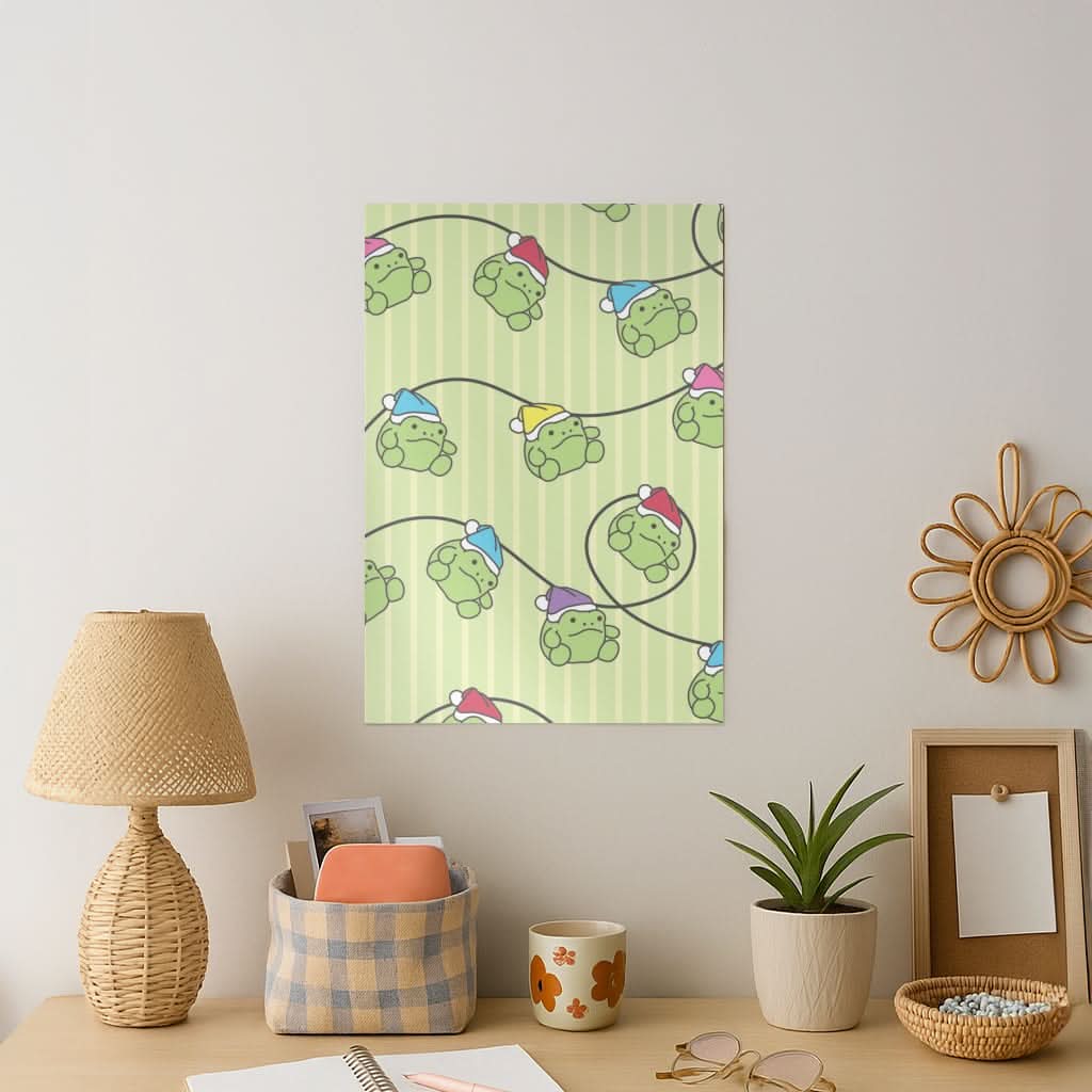 Christmas Frog Plush Fairylights Pattern Art Print